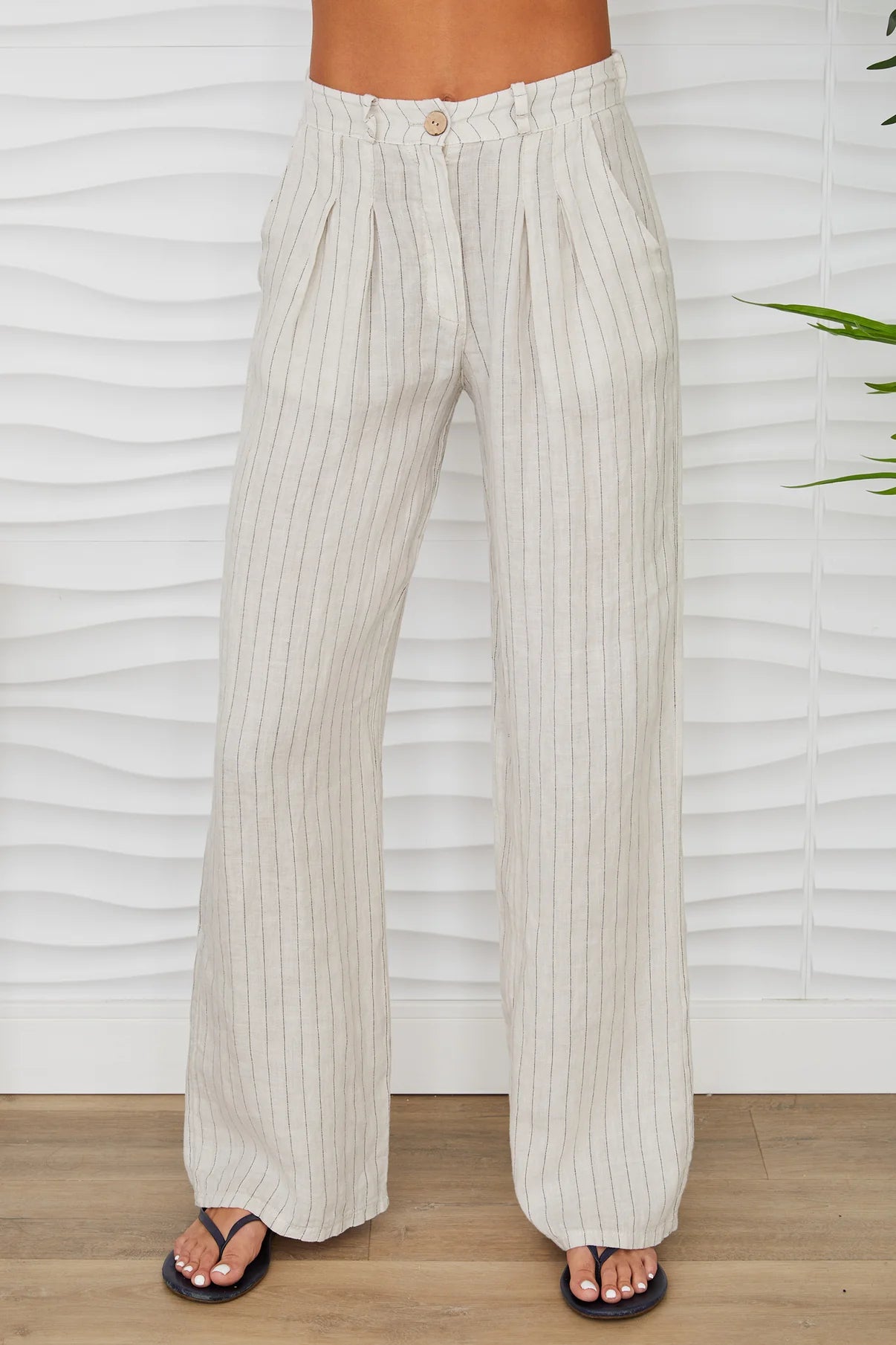 Linen Pinstripe Wideleg Trouser