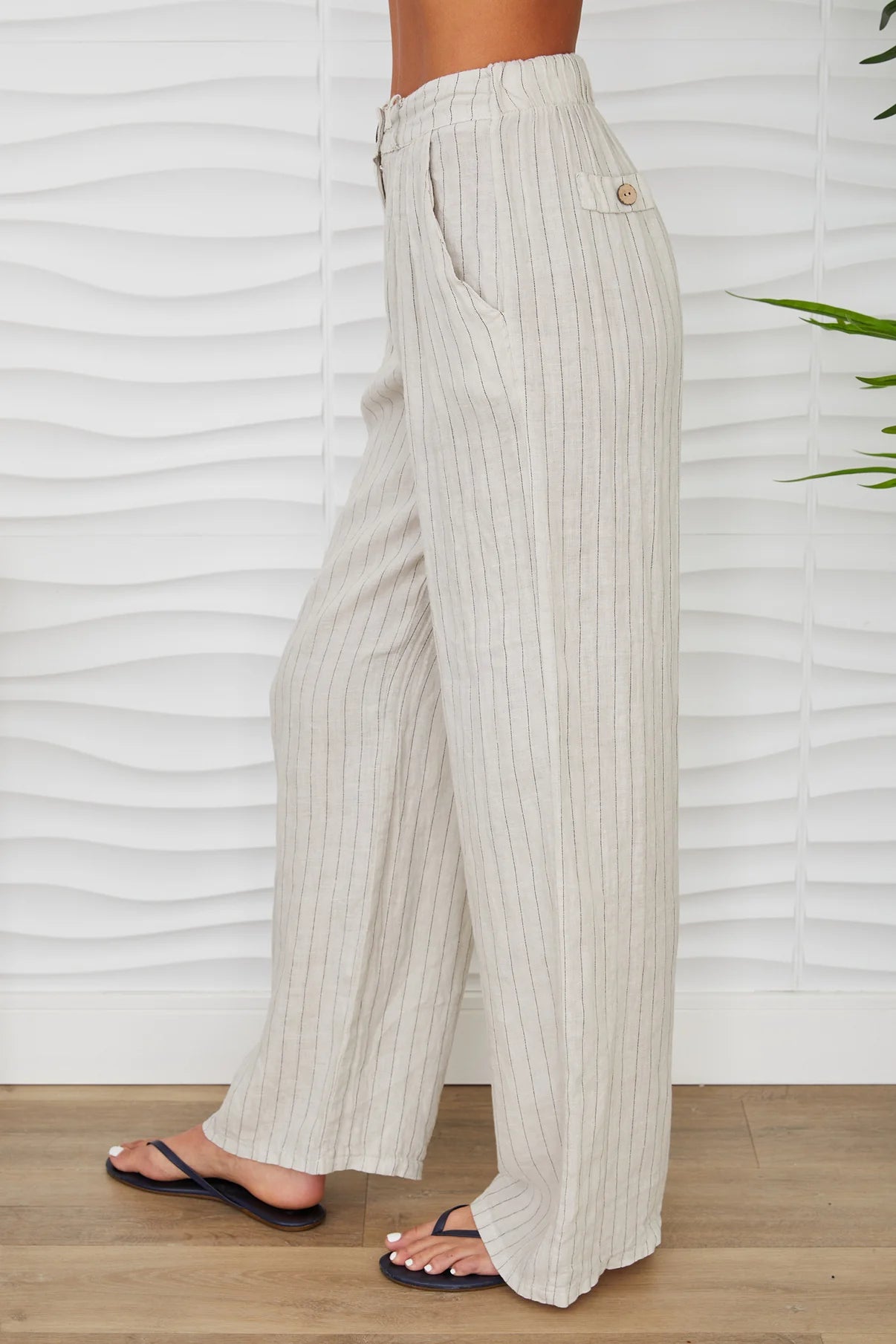 Linen Pinstripe Wideleg Trouser