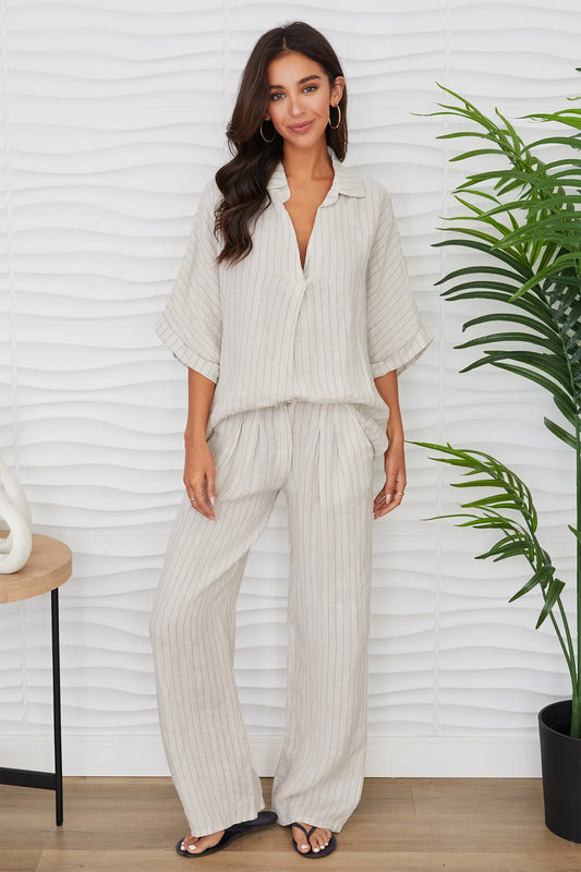 Linen Pinstripe Wideleg Trouser