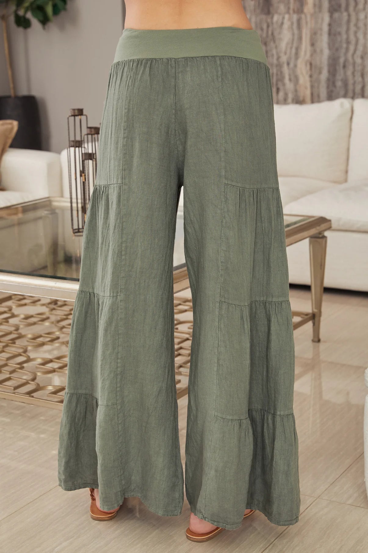 Linen Palazzo Army Green